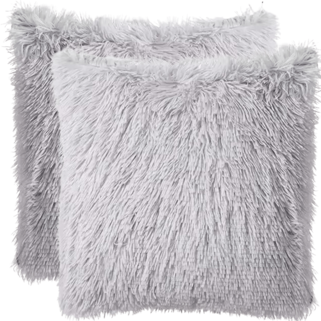 Sierkussenhoes 2 Stuks Langharig Fuzzy Faux Fur Bont Grijs 40X40 Cm