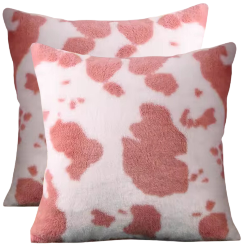 Sierkussenhoes set van 2st koe print roze-wit 45x45 cm - Landelijke uitstraling voor jouw interieur
